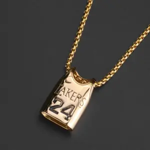 COLLAR CADENA ACERO TITANIO CON DIJE DE LOS LAKERS