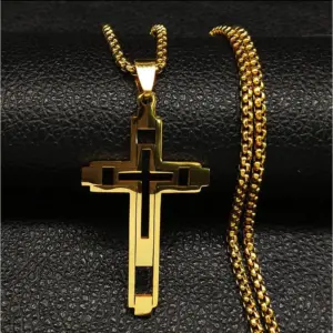 COLLAR CADENA ACERO TITANIO DIJE CRUCIFIJO
