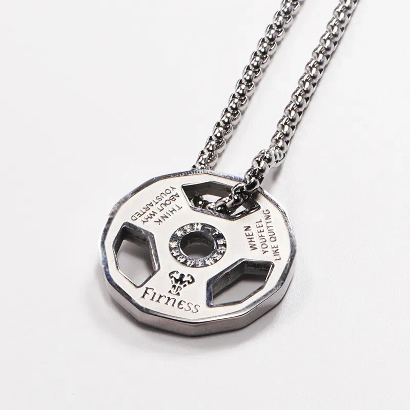 COLLAR CADENA DE ACERO TITANIO DIJE DISCO GYM - Imagen 2