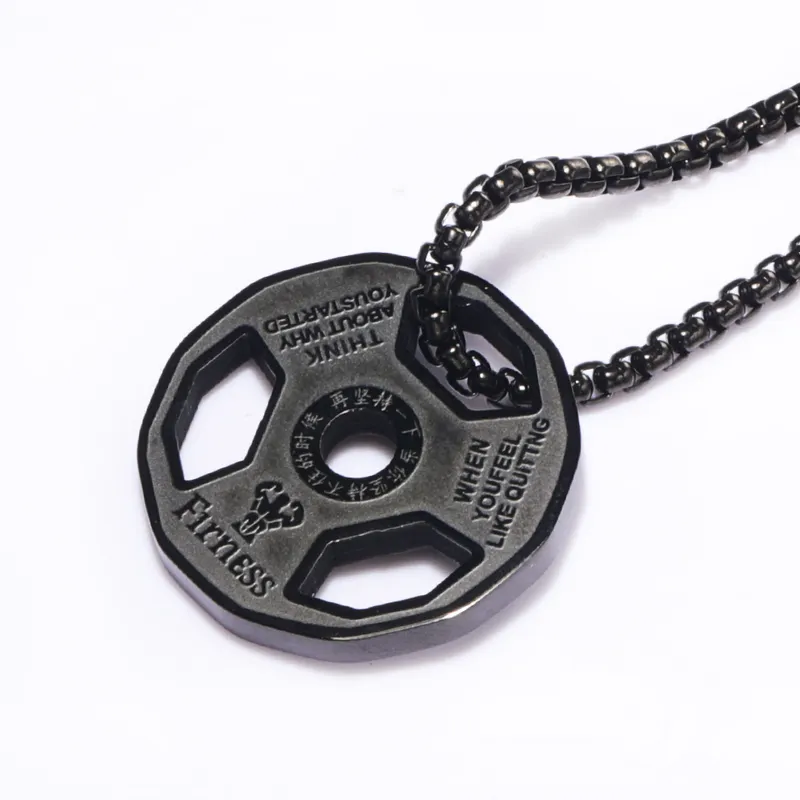COLLAR CADENA DE ACERO TITANIO DIJE DISCO GYM - Imagen 3