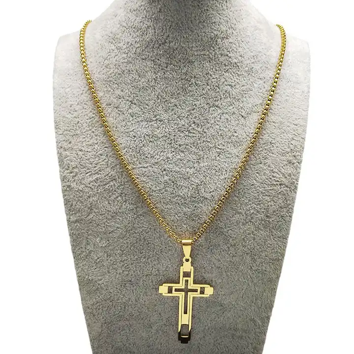 COLLAR CADENA ACERO TITANIO DIJE CRUCIFIJO - Imagen 2