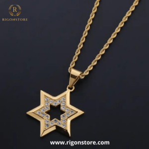 COLLAR CADENA DE ACERO TITANIO CON DIJE DE LA ESTRELLA DE DAVID