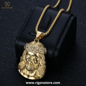 COLLAR CADENA DE ACERO TITANIO CON DIJE DE CARA DE CRISTO