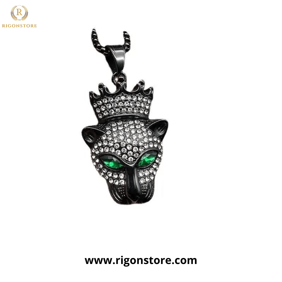 COLLAR CADENA ACERO TITANIO CON DIJE DE CABEZA DE LEOPARDO NEGRA - Imagen 3