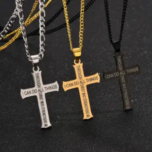 COLLAR CADENA CON DIJE DE CRUZ VERSICULO BIBLICO