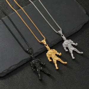 COLLAR CADENA DE ACERO TITANIO CON DIJE FISICOCULTURISTA