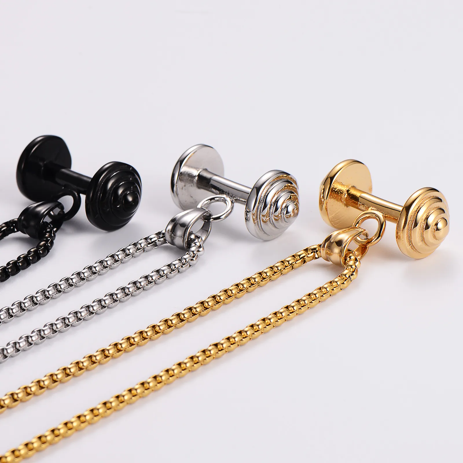 COLLAR CADENA DE ACERO TITANIO CON DIJE DE PESAS GYM - Imagen 5