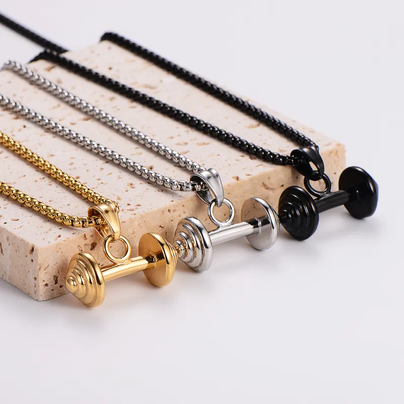 COLLAR CADENA DE ACERO TITANIO CON DIJE DE PESAS GYM