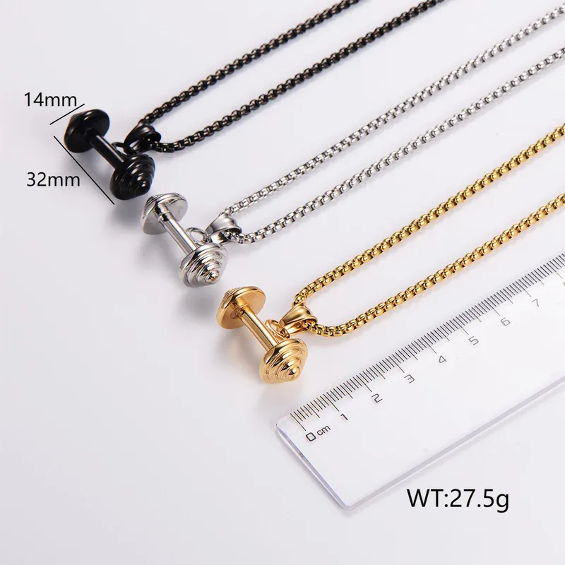COLLAR CADENA DE ACERO TITANIO CON DIJE DE PESAS GYM - Imagen 2