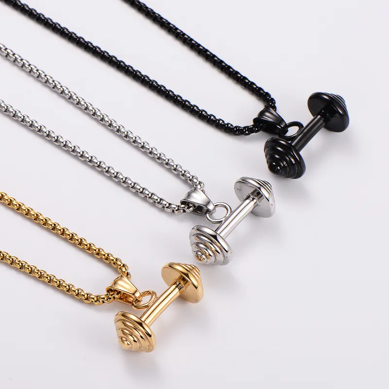 COLLAR CADENA DE ACERO TITANIO CON DIJE DE PESAS GYM - Imagen 4
