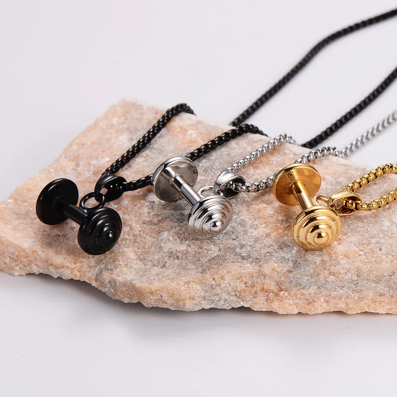 COLLAR CADENA DE ACERO TITANIO CON DIJE DE PESAS GYM - Imagen 3