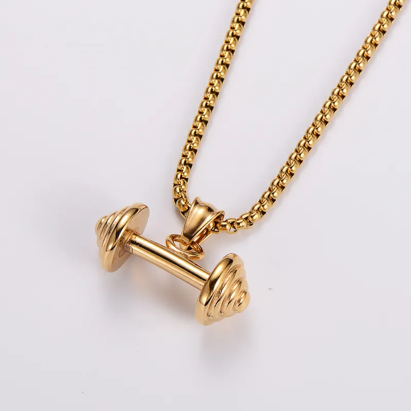 COLLAR CADENA DE ACERO TITANIO CON DIJE DE PESAS GYM - Imagen 6