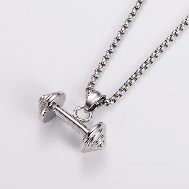 COLLAR CADENA DE ACERO TITANIO CON DIJE DE PESAS GYM - Imagen 7
