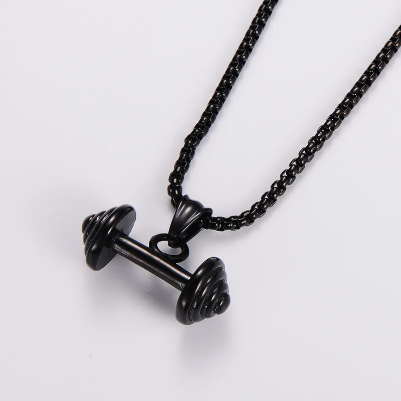 COLLAR CADENA DE ACERO TITANIO CON DIJE DE PESAS GYM - Imagen 8