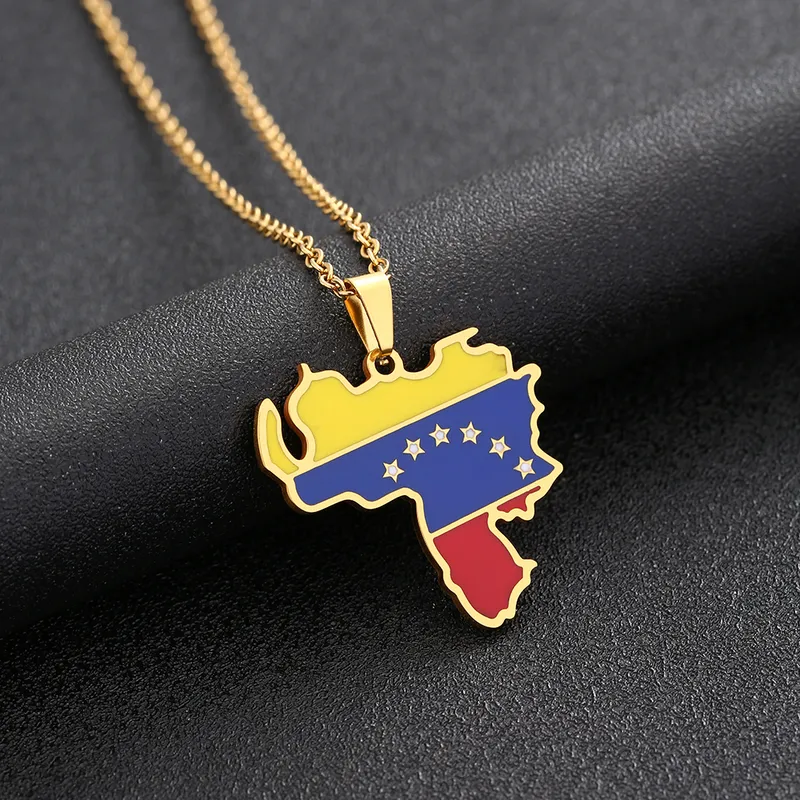 COLLAR CADENA DE ACERO INOXIDABLE CON DIJE BANDERA DE VENEZUELA DE DAMA - Imagen 3