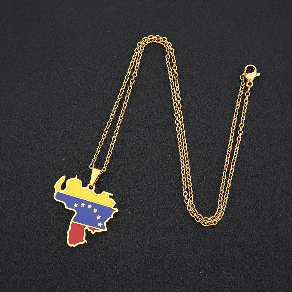 COLLAR CADENA DE ACERO INOXIDABLE CON DIJE BANDERA DE VENEZUELA DE DAMA - Imagen 5