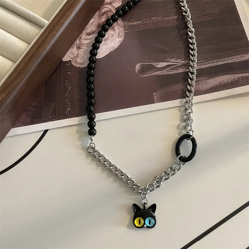 SET DE COLLAR CADENA ANILLO Y ZARCILLO CON DIJE DE GATO DE ACERO TITANIO - Imagen 3