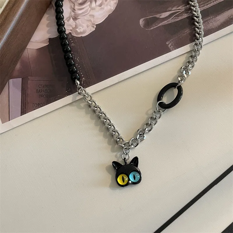 SET DE COLLAR CADENA ANILLO Y ZARCILLO CON DIJE DE GATO DE ACERO TITANIO - Imagen 5