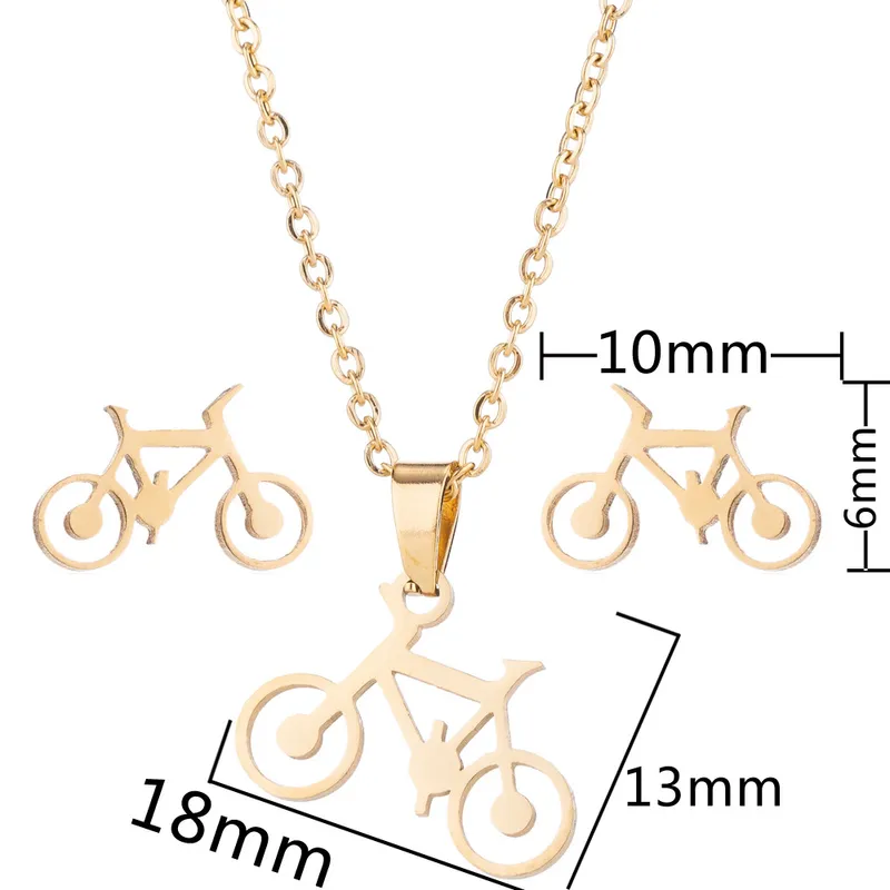 SET DE COLLAR CADENA Y ZARCILLOS DE ACERO INOXIDABLE CON DIJE DE BICLICLETA - Imagen 3