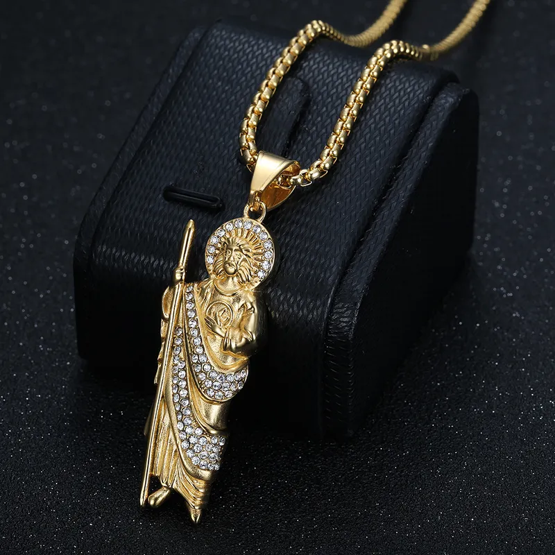 COLLAR CADENA ACERO TITANIO CON DIJE DE SAN BENITO