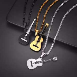 COLLAR CADENA DE ACERO INOXIDABLE CON DIJE DE GUITARRA