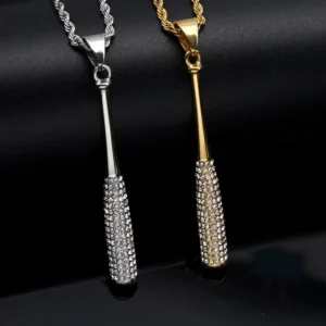COLLAR CADENA DE ACERO TITANIO CON DIJE DE BATE