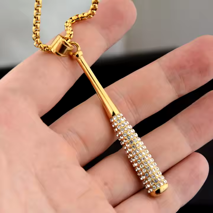 COLLAR CADENA DE ACERO TITANIO CON DIJE DE BATE - Imagen 8