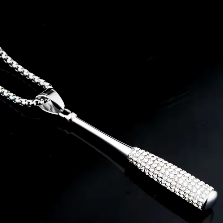 COLLAR CADENA DE ACERO TITANIO CON DIJE DE BATE - Imagen 9