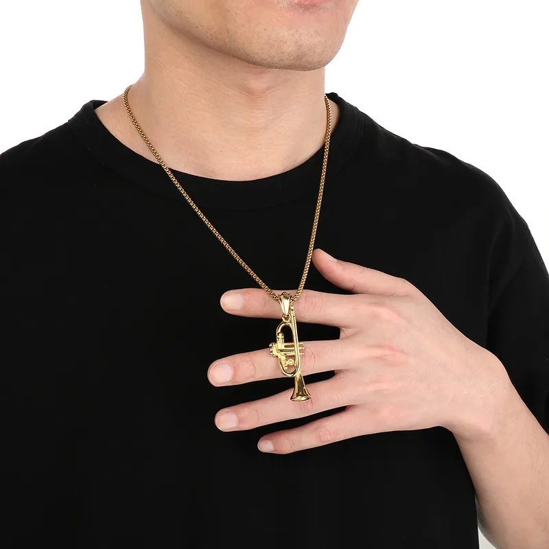 COLLAR CADENA DE ACERO INOXIDABLE CON DIJE DE TROMPETA