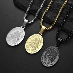 CADENA DE ACERO TITANIO CON DIJE DEL PROTECTOR SAN MIGUEL ARCANGEL