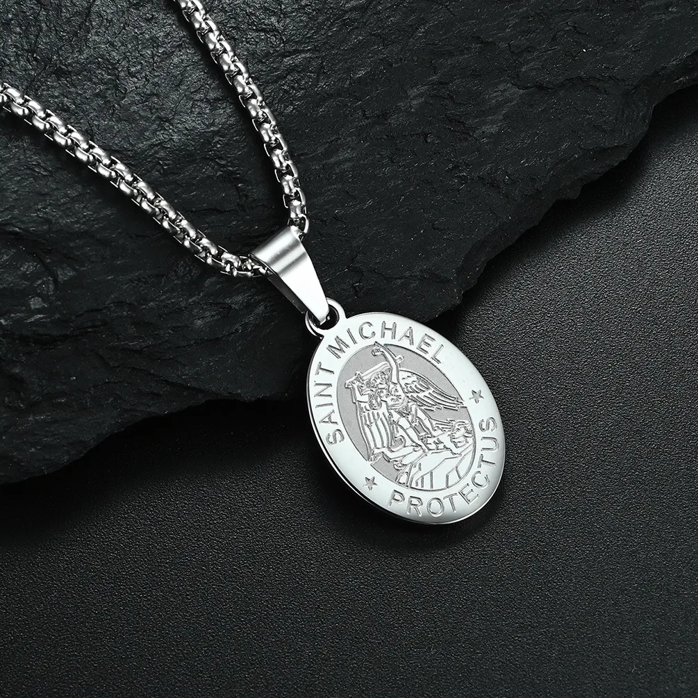 CADENA DE ACERO TITANIO CON DIJE DEL PROTECTOR SAN MIGUEL ARCANGEL - Imagen 4