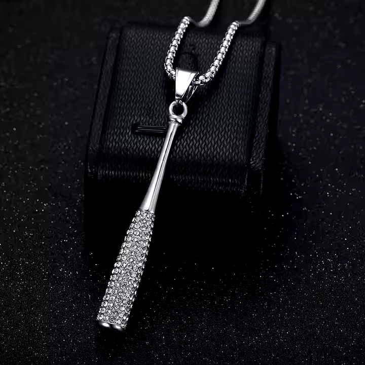 COLLAR CADENA DE ACERO TITANIO CON DIJE DE BATE - Imagen 4
