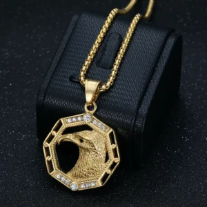 COLLAR CADENA DE ACERO TITANIO CON DIJE DE AGUILA
