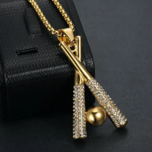 COLLAR CADENA DE ACERO TITANIO CON DIJE DE BATE