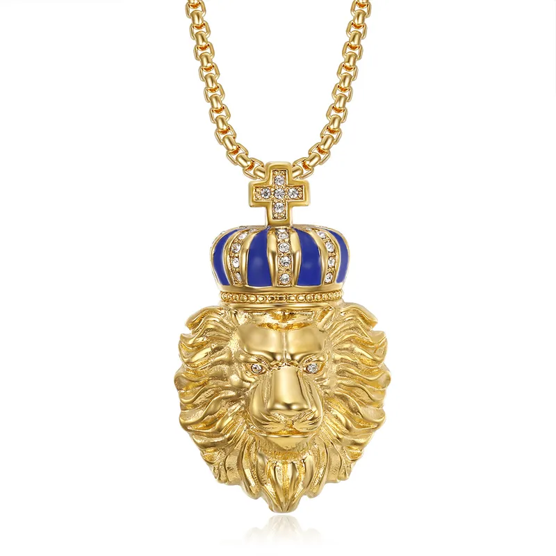 COLLAR CADENA DE ACERO TITANIO CON DIJE DE LEON - Imagen 5