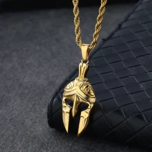 COLLAR CADENA DE ACERO TITANIO CON DIJE DE GLADIADOR