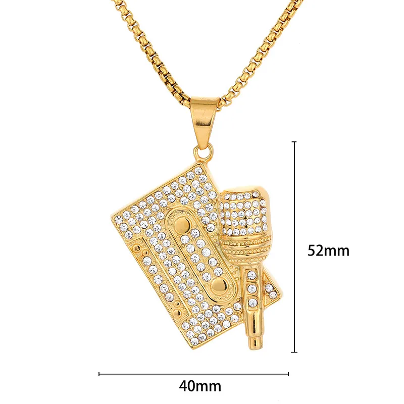 COLLAR DE ACERO TITANIO CON DIJE DE CASSETTE Y MICROFONO - Imagen 6