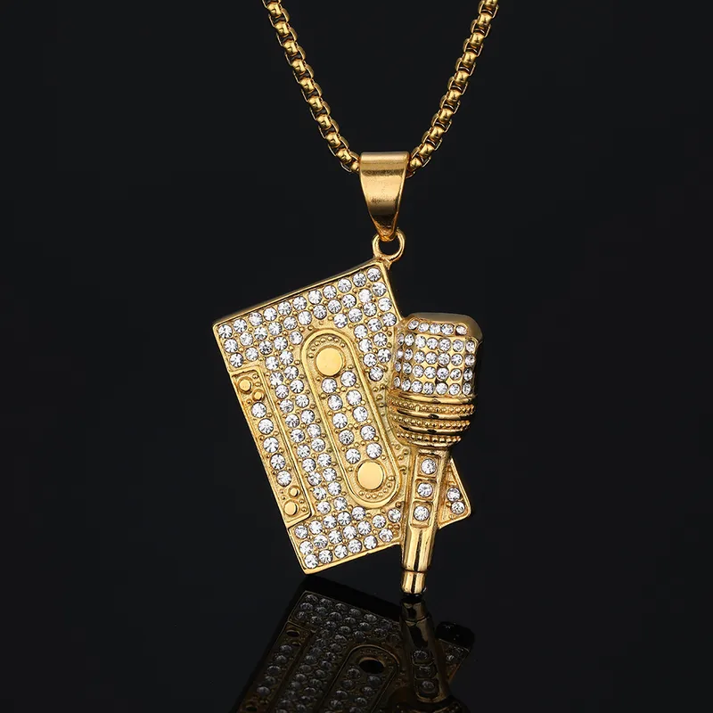 COLLAR DE ACERO TITANIO CON DIJE DE CASSETTE Y MICROFONO - Imagen 2