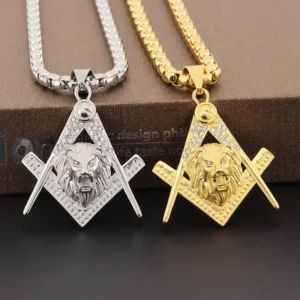 COLLAR DE ACERO TITANIO CON DIJE SIMBOLO MASON