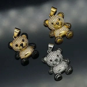 COLLAR DE ACERO TITANIO CON DIJE DE OSO