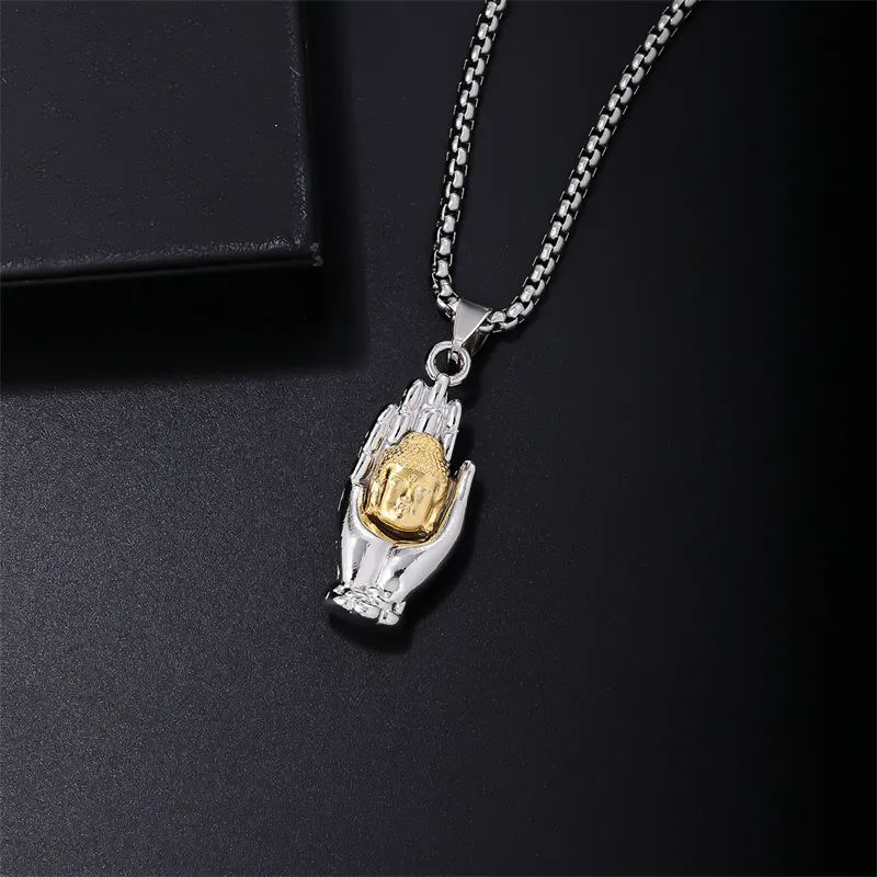 COLLAR CADENA DE ACERO INOXIDABLE CON DIJE MANO DE BUDA - Imagen 9
