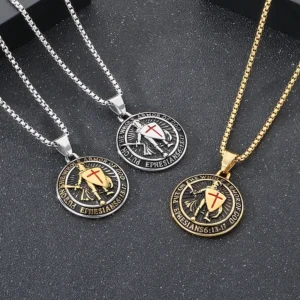COLLAR DE ACERO TITANIO CON DIJE DE DIOS EFESIOS DE LOS CABALLEROS TEMPLARIOS