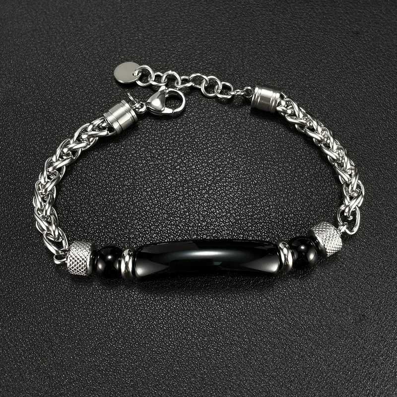BRAZALETE PULSERA DE ACERO TITANIO Y OJO DE TIGRE - Imagen 7