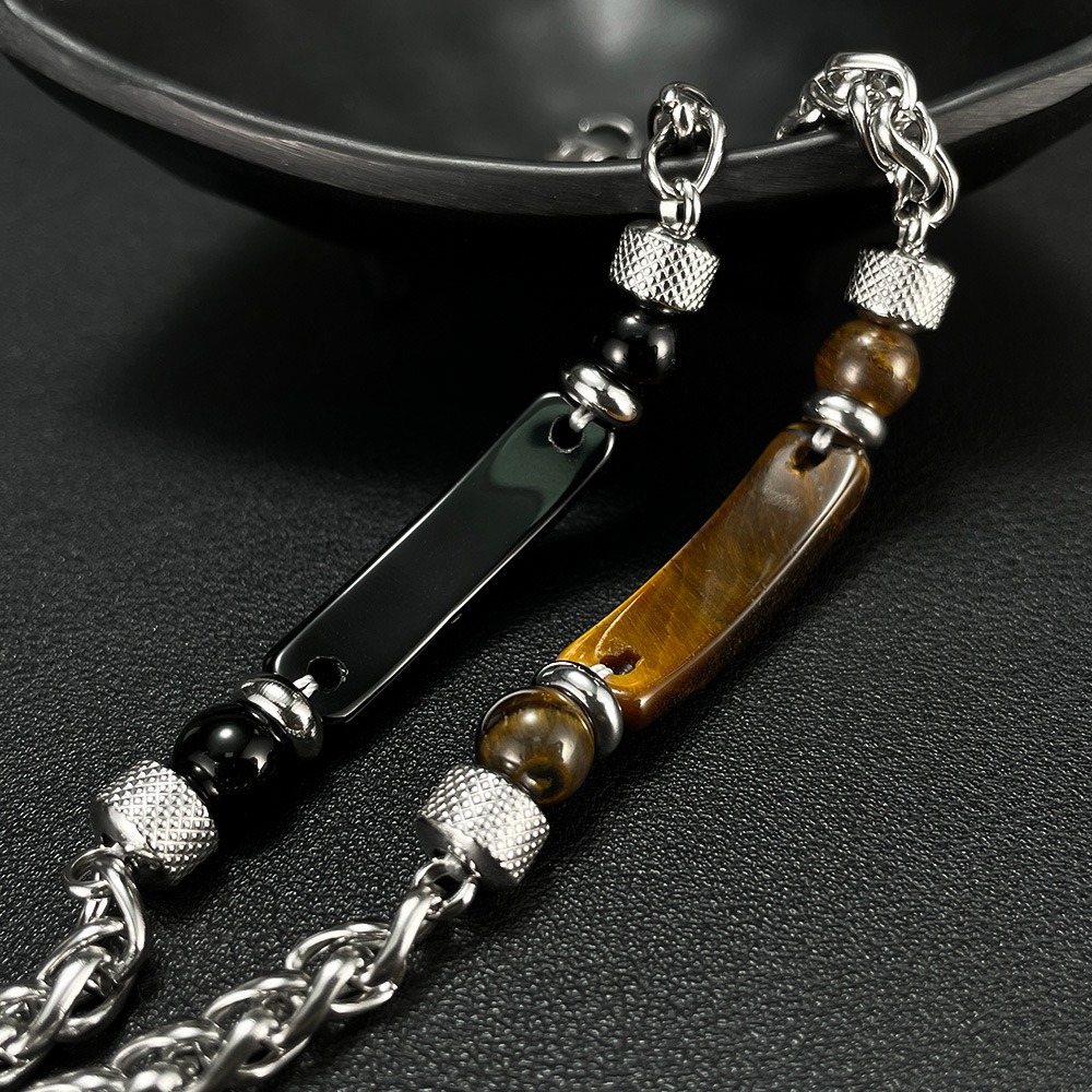 BRAZALETE PULSERA DE ACERO TITANIO Y OJO DE TIGRE - Imagen 5
