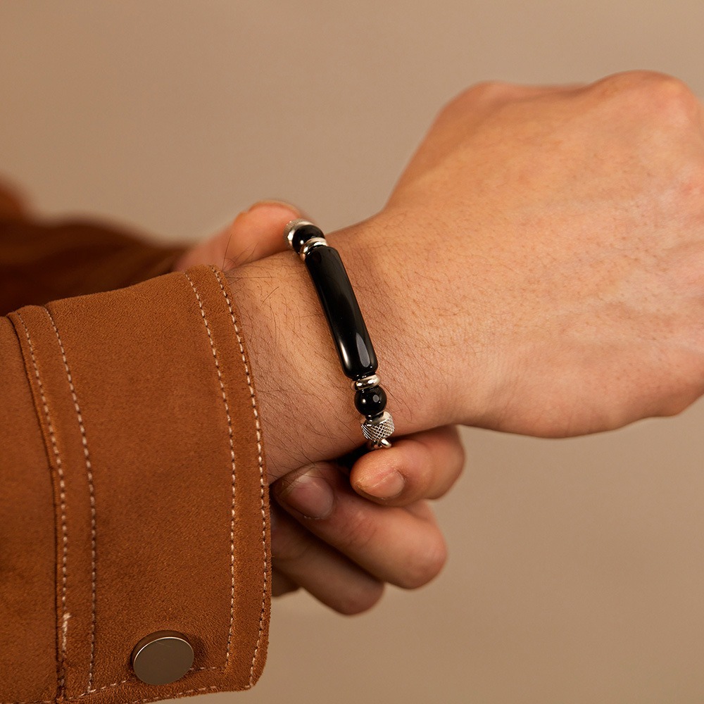 BRAZALETE PULSERA DE ACERO TITANIO Y OJO DE TIGRE - Imagen 4