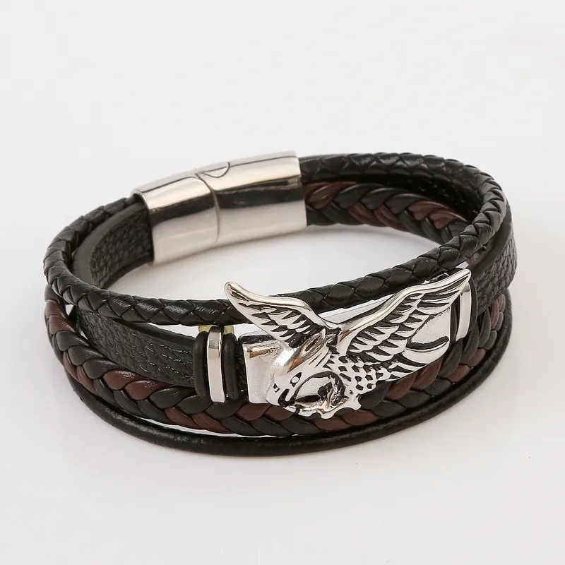 BRAZALETE PULSERA DE CUERO Y ACERO TITANIO CON DIJE DE AGUILA - Imagen 5
