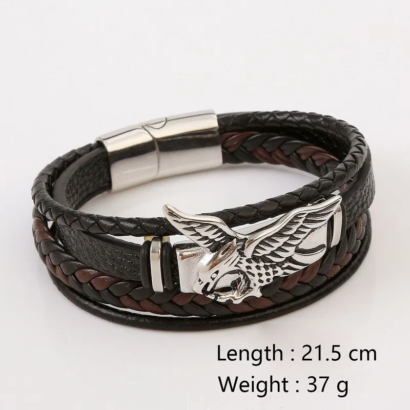 BRAZALETE PULSERA DE CUERO Y ACERO TITANIO CON DIJE DE AGUILA - Imagen 7