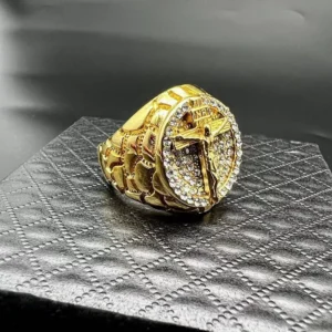 ANILLO DE ACERO TITANIO CON DIJE DE CRUZ