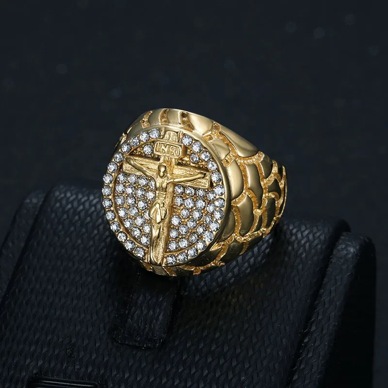 ANILLO DE ACERO TITANIO CON DIJE DE CRUZ - Imagen 2