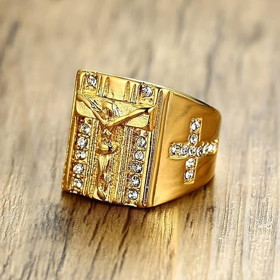 ANILLO DE ACERO TITANIO CON DIJE DE CRUZ - Imagen 2